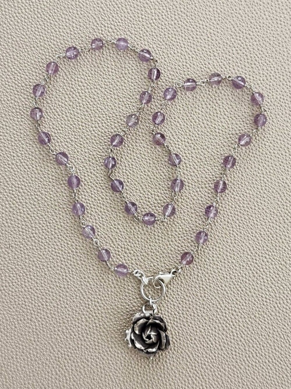 PINK AMETHYST NECKLACE WITH ROSE PENDANT-20"